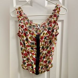 Corset Zip Up Floral Top Size S